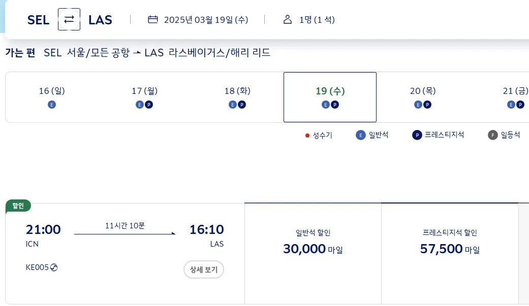 대한항공 미주 노선 마일리지 차감 할인!